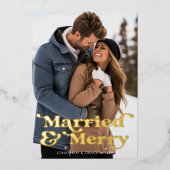 結婚&楽しいレトロモダン タイポグラフィ 1枚の写真 箔シーズンカード (正面)