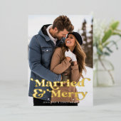 結婚&楽しいレトロモダン タイポグラフィ 1枚の写真 箔シーズンカード (立ち正面)