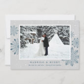 結婚＆楽しい雪のクリスマスホリデー写真 シーズンカード (正面)