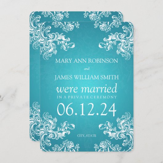 結婚 秘密の挙式 ヴィンテージ スワール 2 ターコイズ 案内状 (正面/裏面)