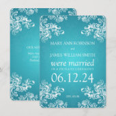 結婚 秘密の駆け落ち ヴィンテージ スワール 2 ターコイズ 案内状 (正面/裏面)