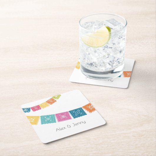 結婚 – 結婚のパペル・ピカド結婚式の引き出物 スクエアペーパーコースター (インサイチュ)