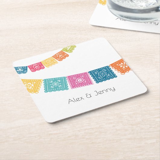 結婚 – 結婚のパペル・ピカド結婚式の引き出物 スクエアペーパーコースター (アングル)