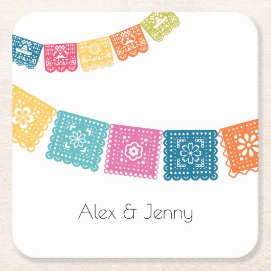 結婚 – 結婚のパペル・ピカド結婚式の引き出物 スクエアペーパーコースター (正面)