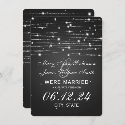 結婚/駆け落ちきらめくライン黒 案内状 (正面/裏面)