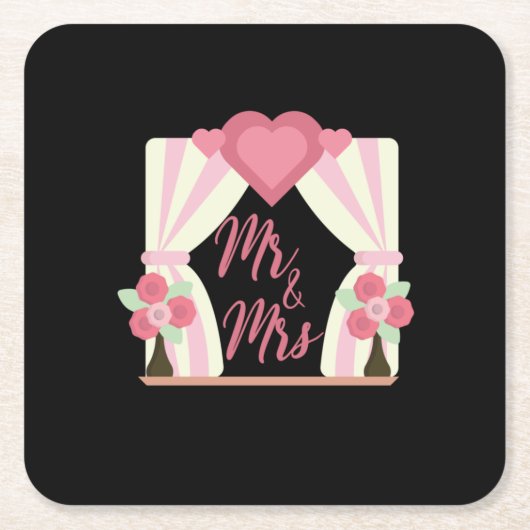 結婚 Mr And Mrs スクエアペーパーコースター (正面)