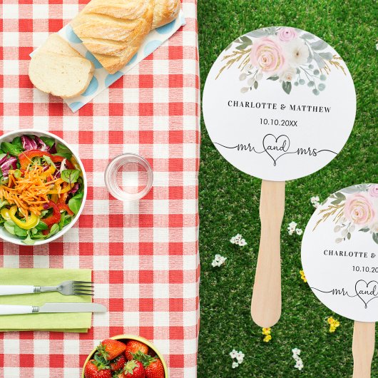 結婚mr mrsハートスクリプト赤面フローラ白 ハンドファン