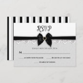 結婚s、黒フェイク弓/リボン/宝石ピンエレガント、 出欠カード (正面/裏面)