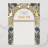 結婚s Thank Youヴィンテージアールヌーボーバイミュシャ 箔シーズンポストカード (正面)