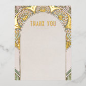 結婚s Thank Youヴィンテージアールヌーボーバイミュシャ 箔シーズンポストカード (正面)