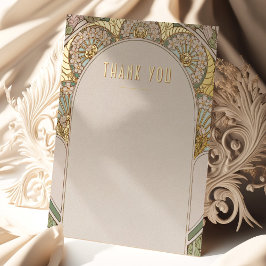 結婚s Thank Youヴィンテージアールヌーボーバイミュシャ 箔シーズンポストカード