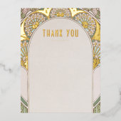結婚s Thank Youヴィンテージアールヌーボーバイミュシャ 箔シーズンポストカード (正面)