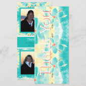 結婚s Thank You写真テンプレートティール(緑がかった色)カード (正面/裏面)
