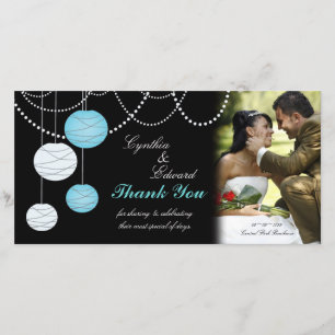 結婚s Thank You Aqua Blue Lanternsフォトカード サンキューカード