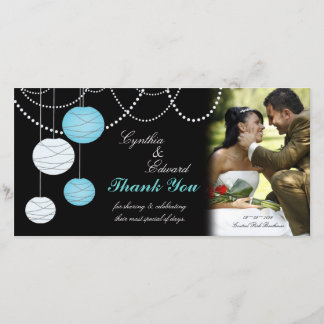 結婚s Thank You Aqua Blue Lanternsフォトカード サンキューカード