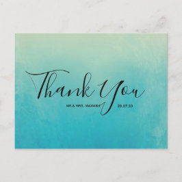 結婚s Thank You Blue Water Color Script Postages ポストカード