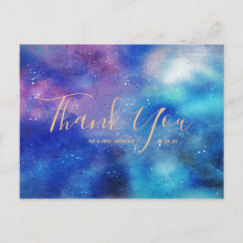 結婚s Thank You Blue Water Color Script Postages ポストカード