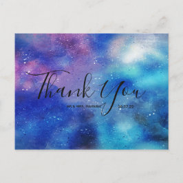 結婚s Thank You Blue Water Color Script Postages ポストカード