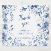 結婚s thank you giftラベル青ヴィンテージ花 スパークリングワインラベル (シングルラベル)