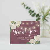 結婚s Thank You Hydrangea String Lights Burgundy ポストカード (スタンド正面)
