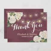 結婚s Thank You Hydrangea String Lights Burgundy ポストカード (正面/裏面)