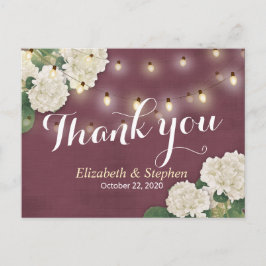 結婚s Thank You Hydrangea String Lights Burgundy ポストカード