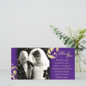 結婚s Thank You Photo Card - Purple金ゴールドテクスチャ サンキューカード (スタンド正面)