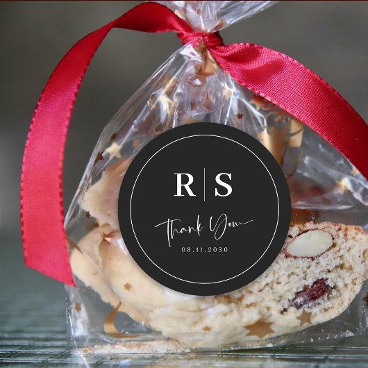 結婚s Thank You Sticker - Black & White Elegance ラウンドシール