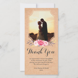 結婚s Thank You Water Color Flowersフォトカード サンキューカード