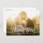 結婚s Thank You Writhlスクリプトのカスタム写真 ポストカード (正面/裏面)