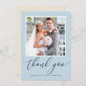 結婚s THANKS YOU写真書道アヒル卵ブルー サンキューカード (正面/裏面)
