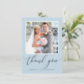 結婚s THANKS YOU写真書道アヒル卵ブルー サンキューカード (スタンド正面)