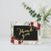 結婚s Thanks You金ゴールドバーガンディフローラ大理石 ポストカード (スタンド正面)