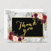 結婚s Thanks You金ゴールドバーガンディフローラ大理石 ポストカード (正面/裏面)