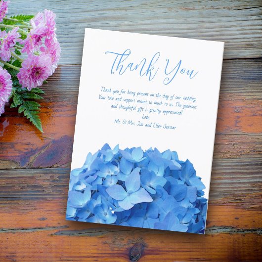 結婚s Thanks You Blue Hydrangea Flowers Card 招待状