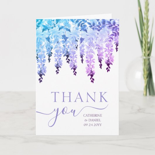 結婚s Thanks You Water Color Wisteriaフローラ サンキューカード (正面)