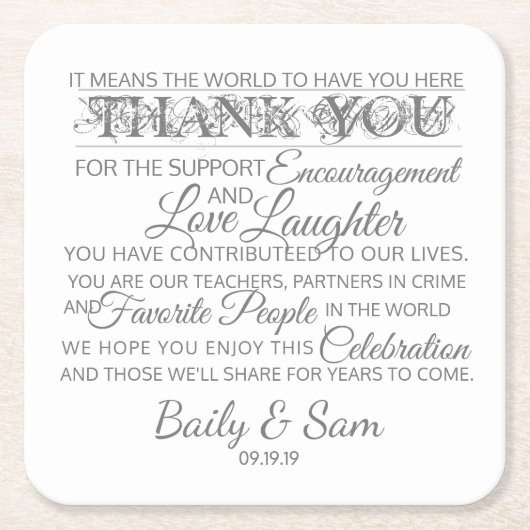 結婚Thank You Coasters スクエアペーパーコースター (正面)