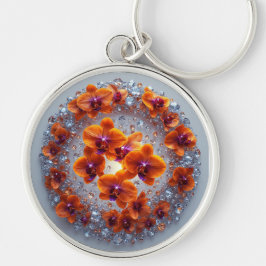 結晶に埋め込まれた蘭の花 キーホルダー