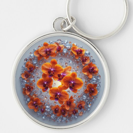 結晶に埋め込まれた蘭の花 キーホルダー (正面)