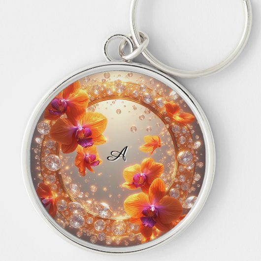 結晶に埋め込まれた蘭の花 キーホルダー (正面)
