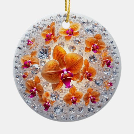 結晶に埋め込まれた蘭の花 セラミックオーナメント (正面)
