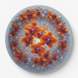 結晶に埋め込まれた蘭の花 ペーパープレート