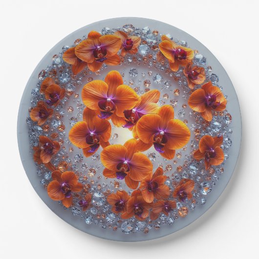 結晶に埋め込まれた蘭の花 ペーパープレート (正面)