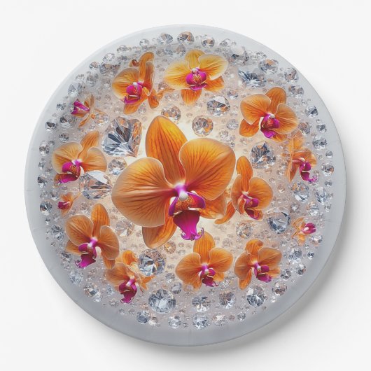 結晶に埋め込まれた蘭の花 ペーパープレート (正面)