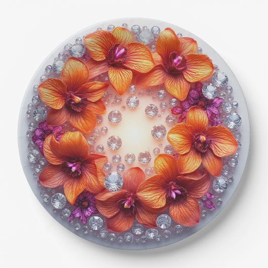 結晶に埋め込まれた蘭の花 ペーパープレート (正面)