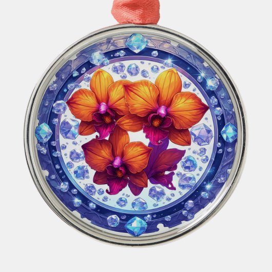 結晶に埋め込まれた蘭の花 メタルオーナメント (正面)