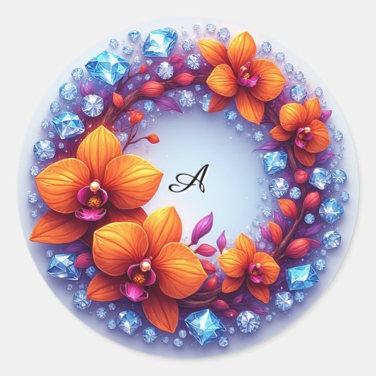 結晶に埋め込まれた蘭の花 ラウンドシール (正面)