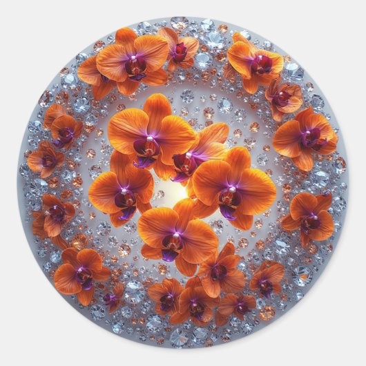 結晶に埋め込まれた蘭の花 ラウンドシール (正面)