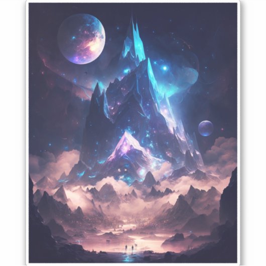 結晶の山のファンタジー景観 シール (正面)