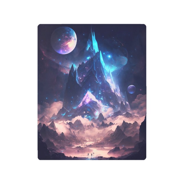 結晶の山のファンタジー景観 メタルプリント (正面)